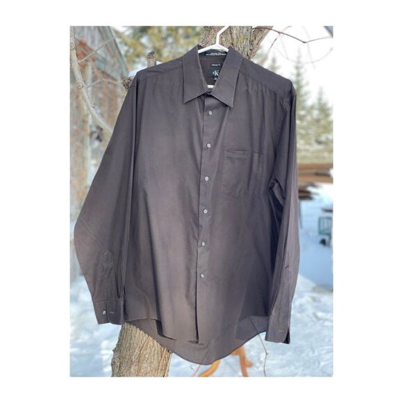 Calvin Klein Brown Dress Shirt 100% Cotton Sz 16 34/35 - Picture 3 of 5